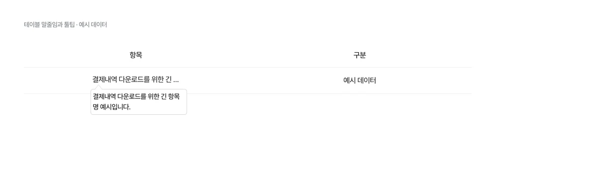 테이블에서 말줄임된 항목의 전체 내용을 보여주는 툴팁